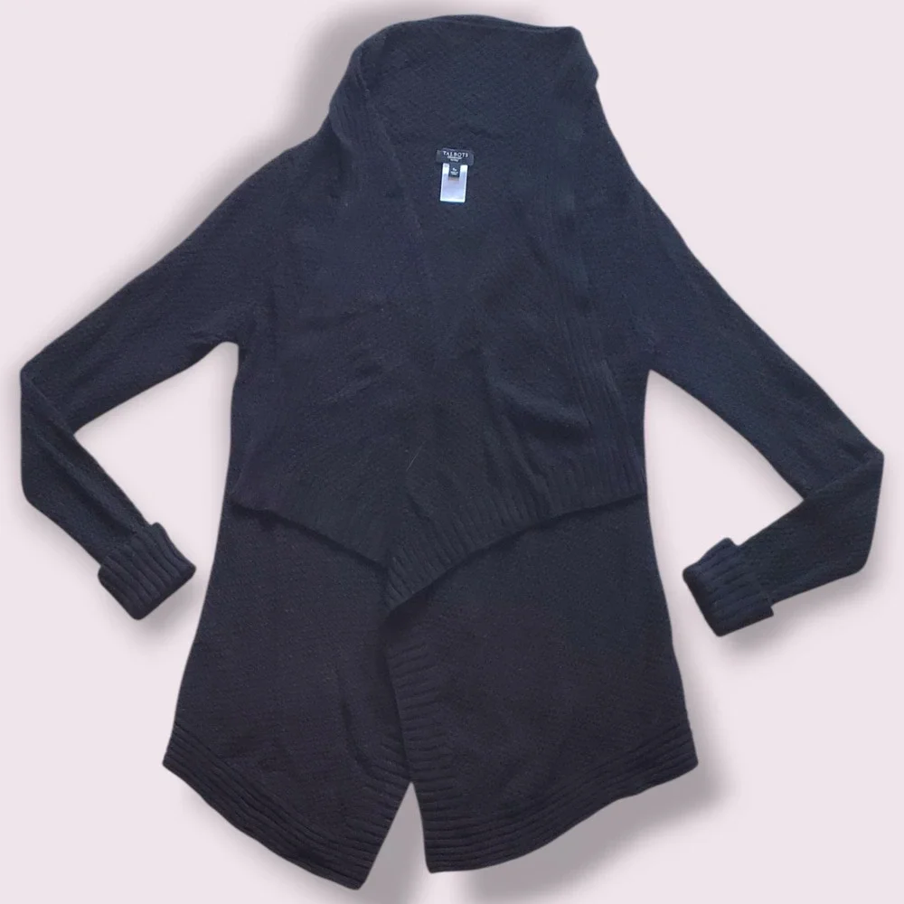 Talbots Petites Black Waterfall Cardigan Sweater Size SP - Picture 1 of 4